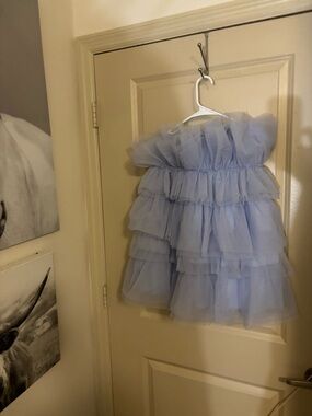 Light Blue Tiered Tulle Mini Dress